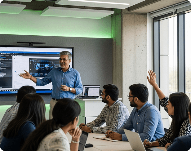 An interactive corporate training session in a modern office.